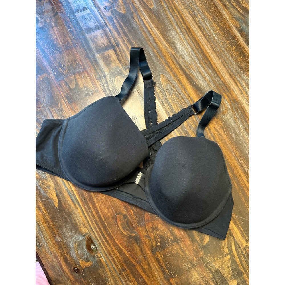 Cacique Black Front Close Lace‎ Racerback Underwire Bra Plus Size 44C Cotton